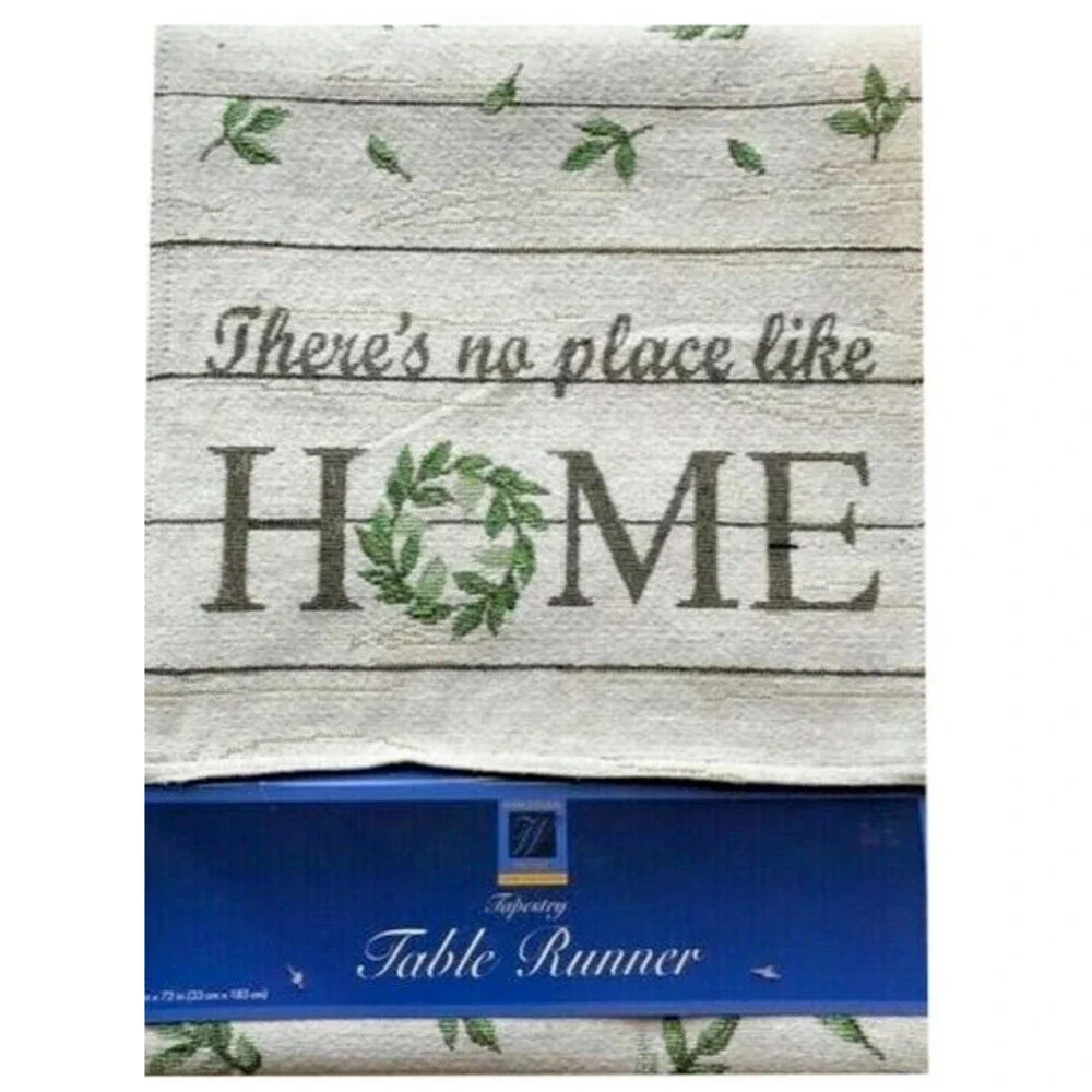 Christmas Table Runner 13x72 Tapestry There's No Place Like Home Country Wreath